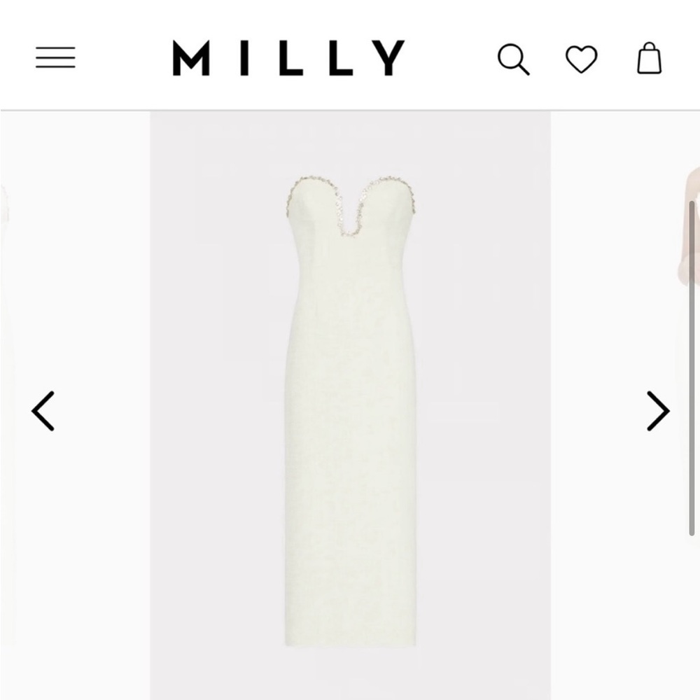 Milly Emelia Boucle Strapless Midi Dress with Neckline Embellishment, Size 8 - Picture 3 of 7